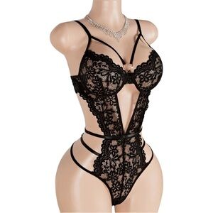 Sexy Black Lace Lingerie for Women Size M - One Piece Body